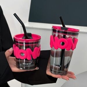 Cute aesthetic glass cups with straw
